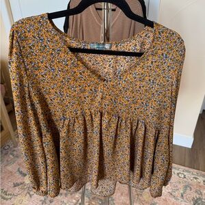 Good Luck Gem Mustard Floral Peasant Tunic